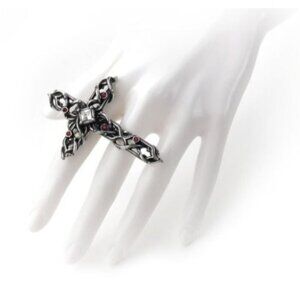 Alchemy Gothic ✦ Thorny Cross Handspan Ring ✦ Swarovski Crystal Statement Rare